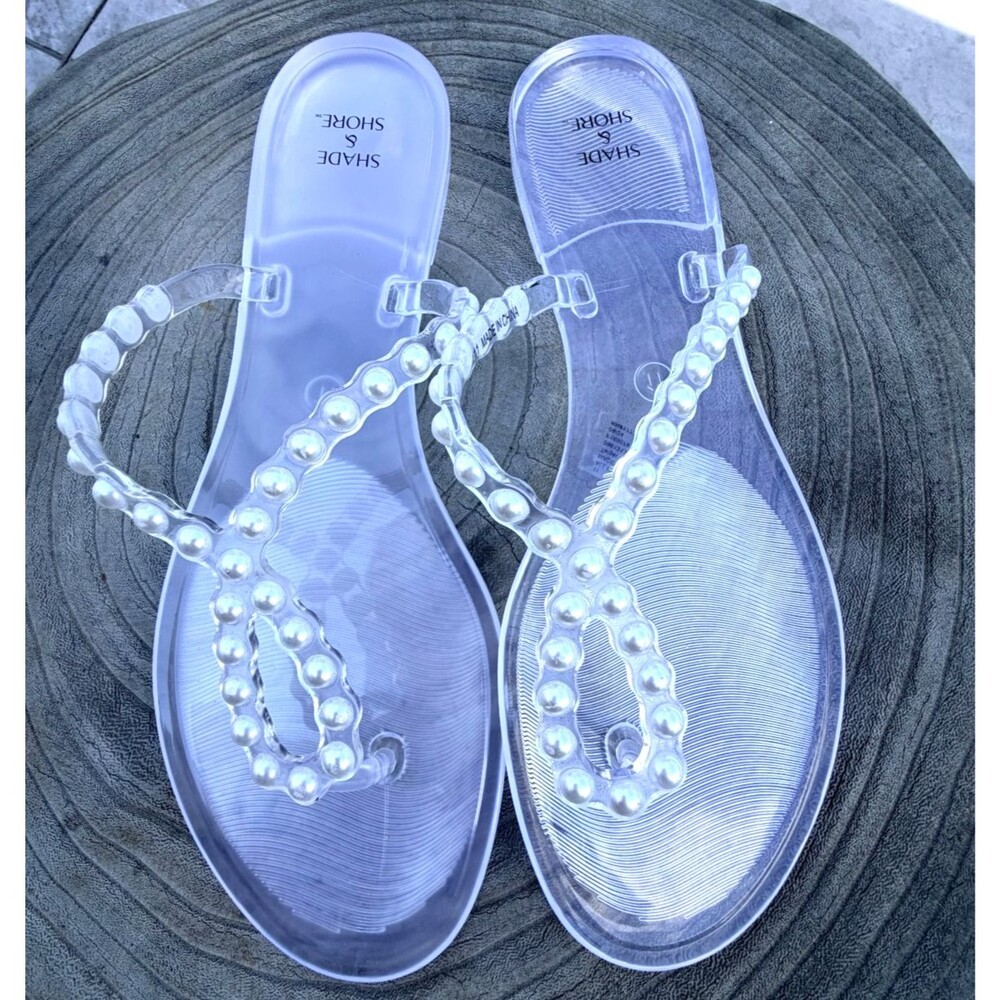 Shade & Shore Womens Pearl Embellished Jelly Sandals Clear -  Size 11